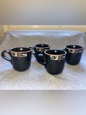 Vtg Noritake Stoneware DESERT FIRE Coffee Tea Mugs Cup Lot Set Of 4 Japan 8682